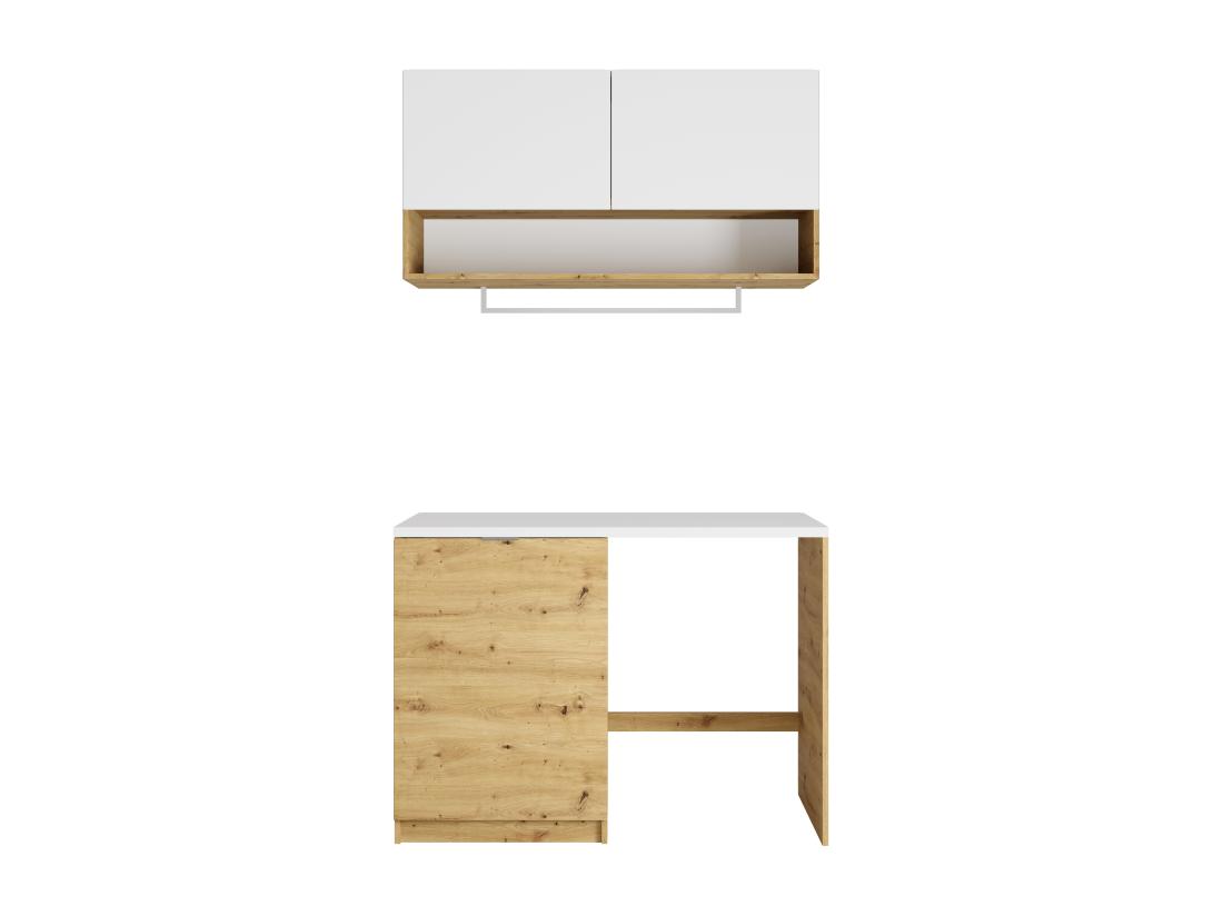 Vente Unique Meubles De Buanderie Pour Machine à Laver Avec Plan De Travail - L122 Cm - Blanc Et Naturel Clair - NATAJI