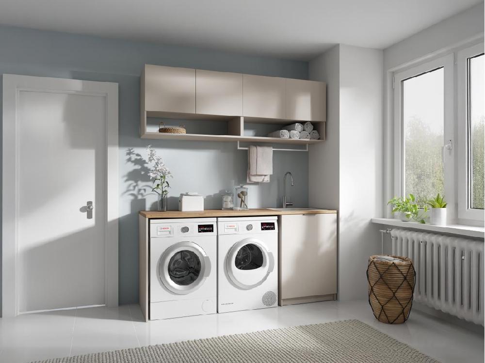 Vente Unique Meubles De Buanderie Pour Machine à Laver Avec Plan De Travail - L182 Cm - Couleur Beige Et Naturel Clair - NATAJI
