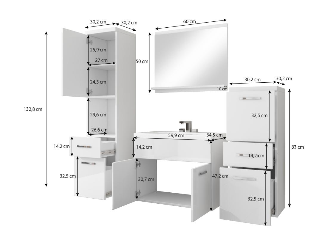 Vente Unique Meubles De Salle De Bain Avec Lavabo ALBA Armoire 2x Colonne