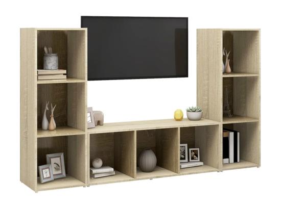 Vente Unique Meubles TV 3 Pièces Chêne Sonoma 107x35x37 Cm Aggloméré