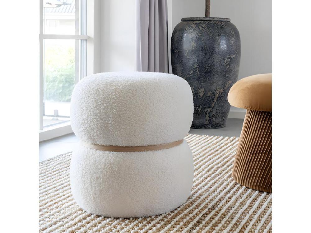 vente unique Milford - Pouf rond en tissu bouclette ø38cm : Couleur - Blanc