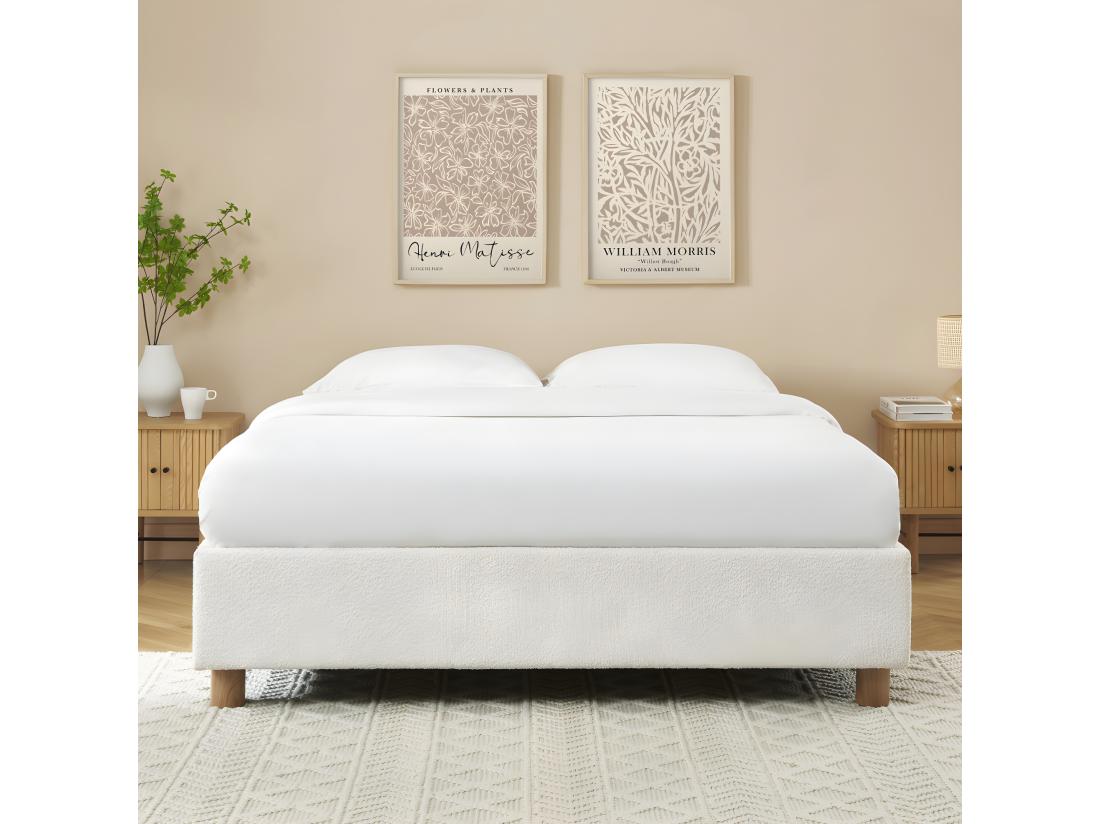 Vente Unique Millo - Lit Coffre En Tissu Bouclette 160x200cm - Ecru