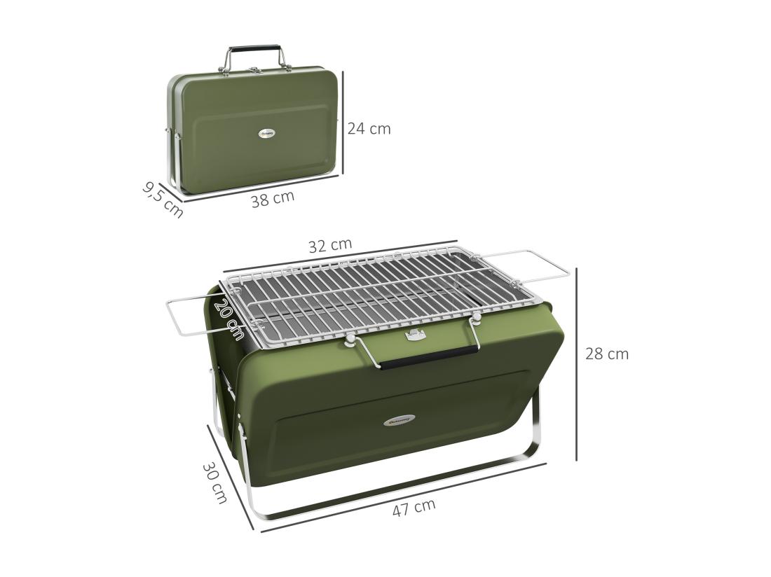Vente Unique Mini Barbecue à Charbon Portable Pliable Dim. 47L X 30l X 28H Cm Vert
