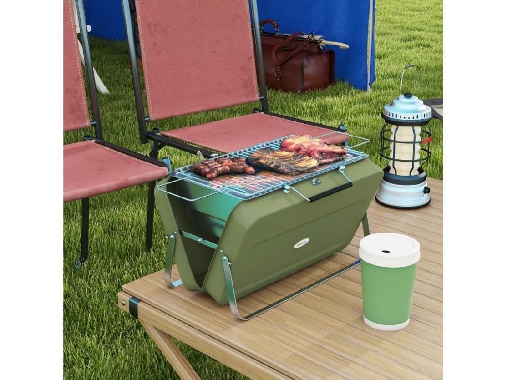 Vente Unique Mini Barbecue à Charbon Portable Pliable Dim. 47L X 30l X 28H Cm Vert