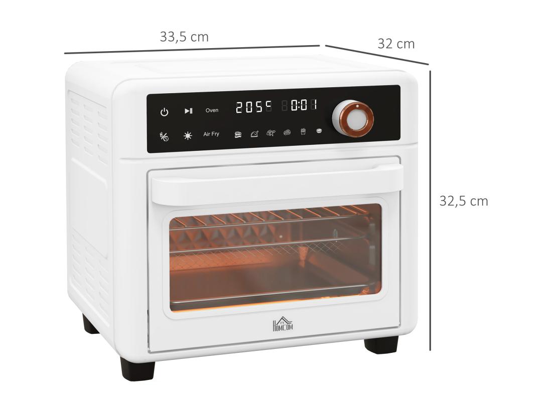 Vente Unique Mini Four Friteuse à Air 2 En 1 - Air Fryer 1200W 13L - Multifonction 12 Programmes Timer - Accessoires - Température Réglable - Blanc Noir