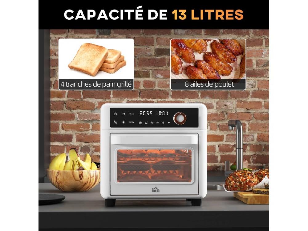Vente Unique Mini Four Friteuse à Air 2 En 1 - Air Fryer 1200W 13L - Multifonction 12 Programmes Timer - Accessoires - Température Réglable - Blanc Noir
