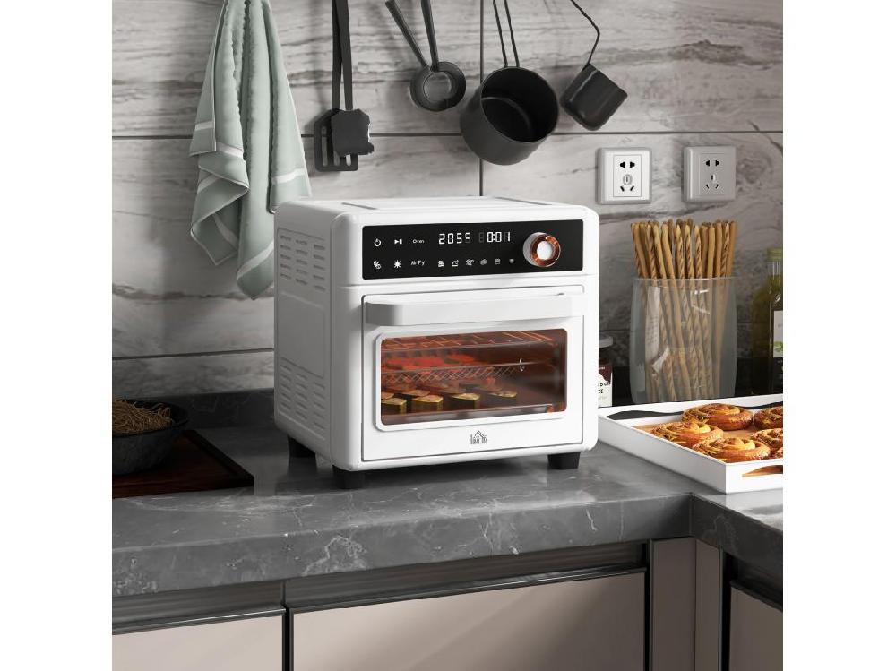 Vente Unique Mini Four Friteuse à Air 2 En 1 - Air Fryer 1200W 13L - Multifonction 12 Programmes Timer - Accessoires - Température Réglable - Blanc Noir