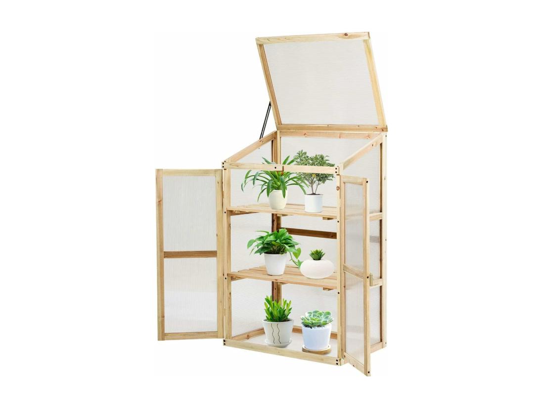 Vente Unique Mini Serre De Jardin 60x45x100CM Vitrages Transparents En Polycarbonate Avec Etagères à 3 Niveaux Pour Jardin/Balcon/Porche