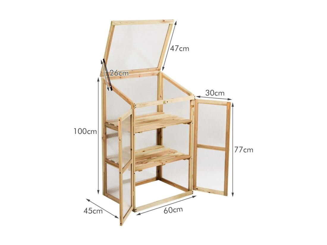 Vente Unique Mini Serre De Jardin 60x45x100CM Vitrages Transparents En Polycarbonate Avec Etagères à 3 Niveaux Pour Jardin/Balcon/Porche