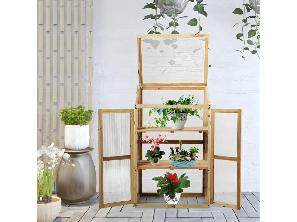 vente unique Mini Serre de Jardin 60x45x100CM Vitrages Transparents en Polycarbonate avec Etagères à 3 Niveaux pour Jardin/Balcon/Porche