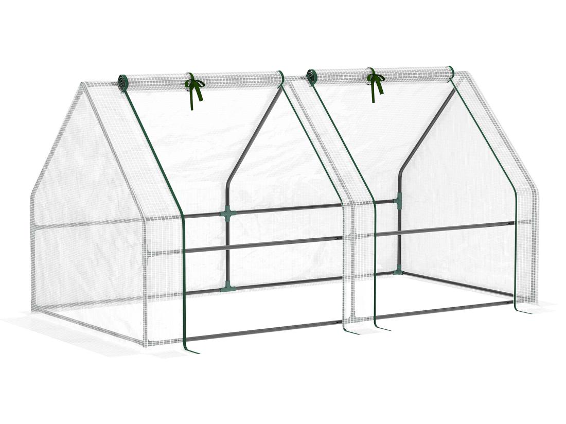 Vente Unique Mini Serre De Jardin Serre à Tomates 180L X 90l X 90H Cm Acier PE Haute Densité 140 G/m² Anti-UV 2 Fenêtres Avec Zip Enroulables Blanc