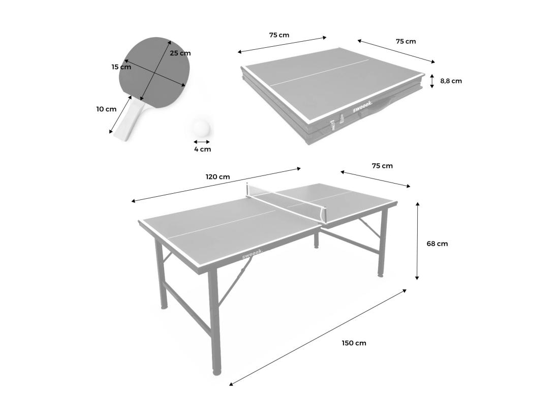 Vente Unique Mini Table De Ping Pong 150x75cm - Table Pliable INDOOR Bleue. Avec 4 Raquettes Et 6 Balles. Valise De Jeu Pour Utilisation Intérieure. Sport Tennis De Table
