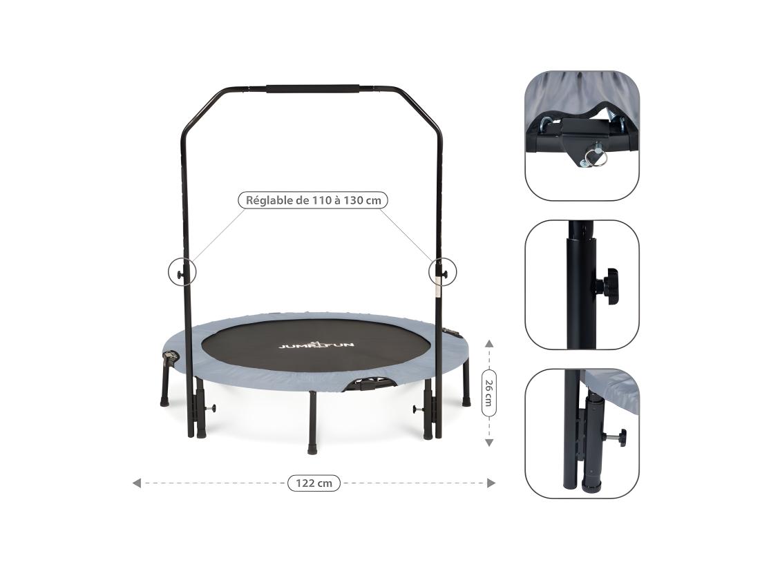 Vente Unique Mini Trampoline Fitness Jump4fun Pliable Double-Bar - Ø122cm