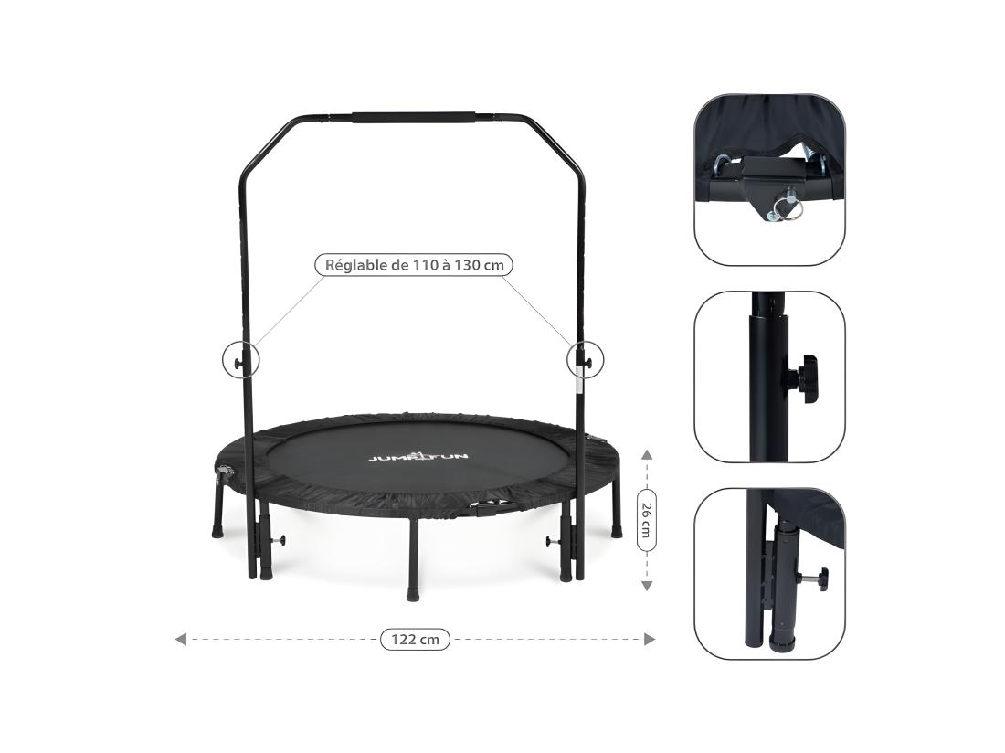 Vente Unique Mini Trampoline Fitness Jump4fun Pliable Double-Bar - Ø122cm