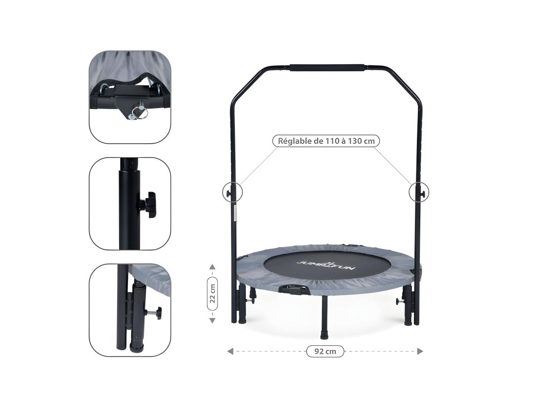 Vente Unique Mini Trampoline Fitness Jump4fun Pliable Double-Bar - Ø92cm