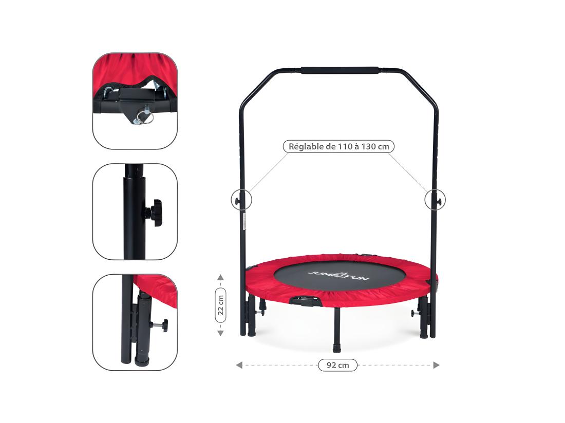 vente unique Mini Trampoline Fitness Jump4fun Pliable Double-Bar - Ø92cm