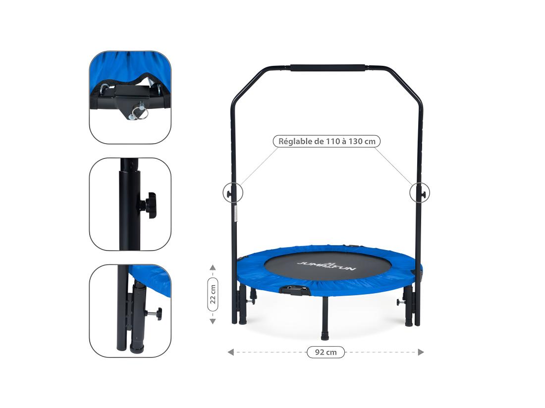 Vente Unique Mini Trampoline Fitness Jump4fun Pliable Double-Bar - Ø92cm