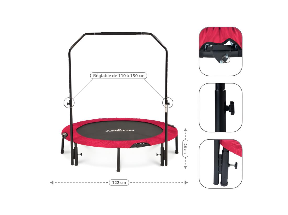 vente unique Mini Trampoline Fitness Jump4fun Pliable Double-Bar - Ø122cm