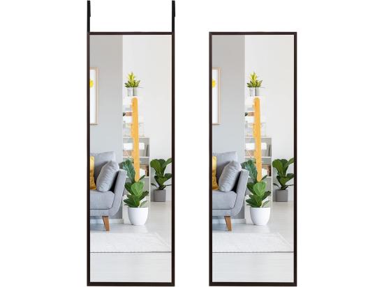 vente unique Miroir à suspendre sur porte avec crochets de suspension réglables 36 5 x 107 cm (brun)