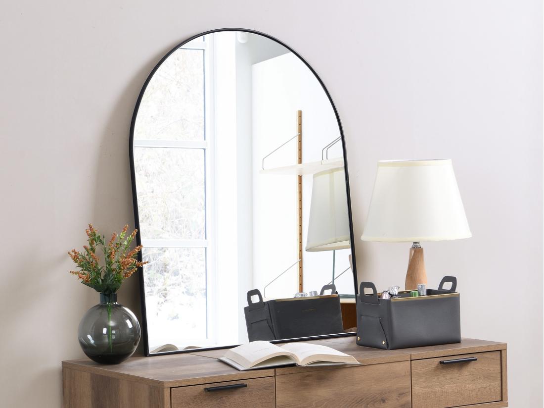 vente unique Miroir arche en métal - L.65 x H.80 cm - Noir - MAILEN