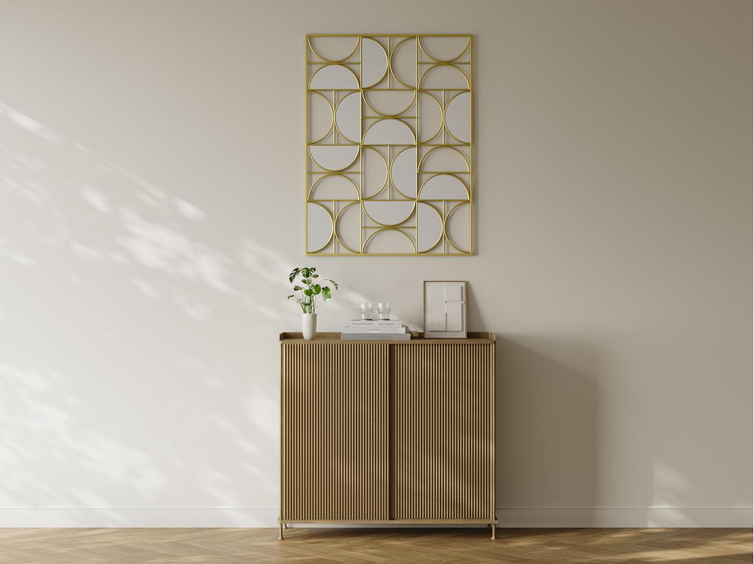 vente unique Miroir art déco déstructuré en métal - L.77 x H. 102 cm - Doré - TAYAN