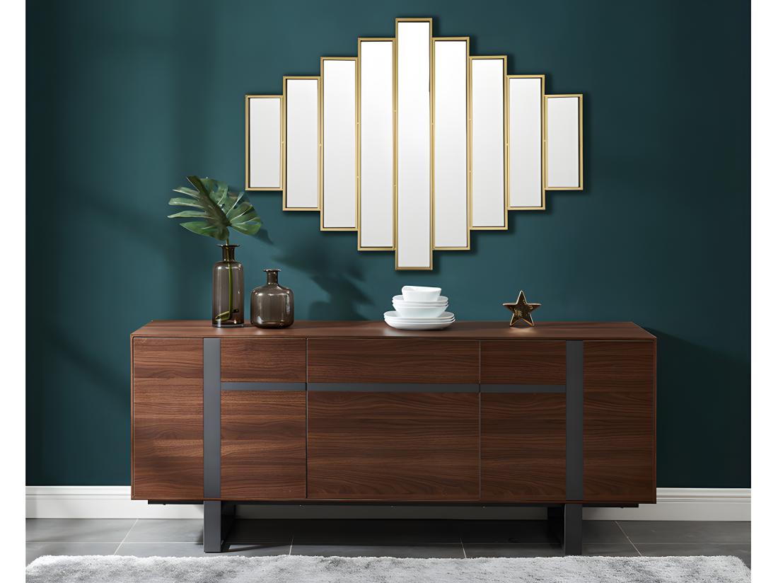 Vente Unique Miroir Art Deco Symétrique En Métal - L. 120 X H. 90 Cm - Doré - GALICE