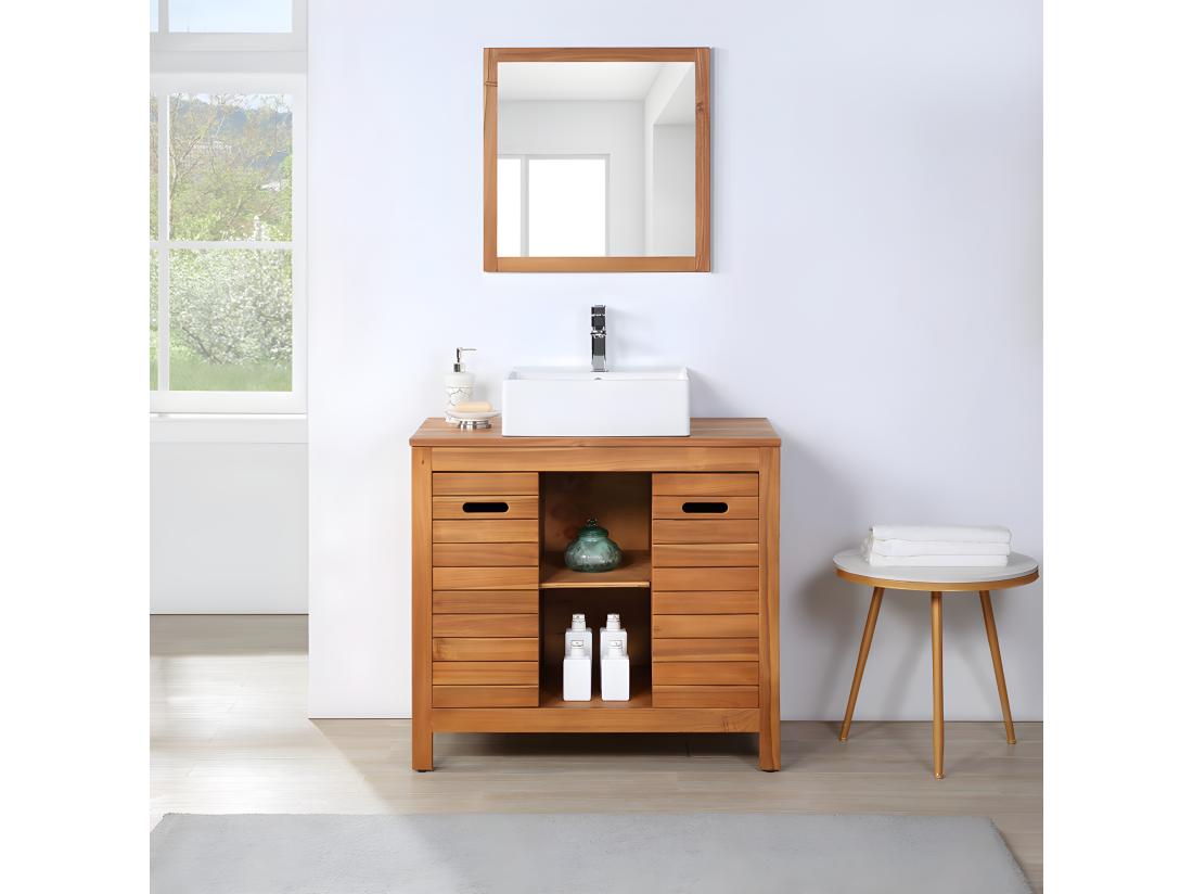 Vente Unique Miroir Carré Avec Contour En Bois D'acacia - 60 X 60 Cm - SEPANG