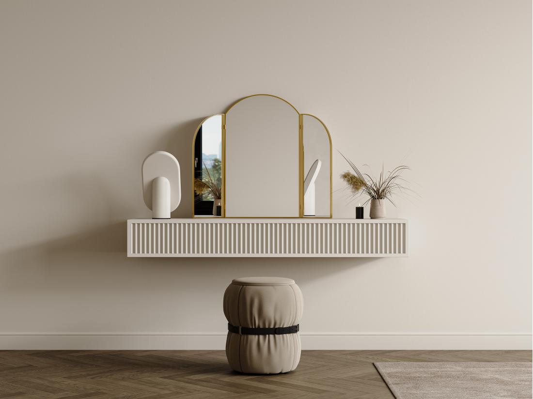 vente unique Miroir de barbier en métal doré - L. 85 x H. 70.5 cm - Doré - QIANA