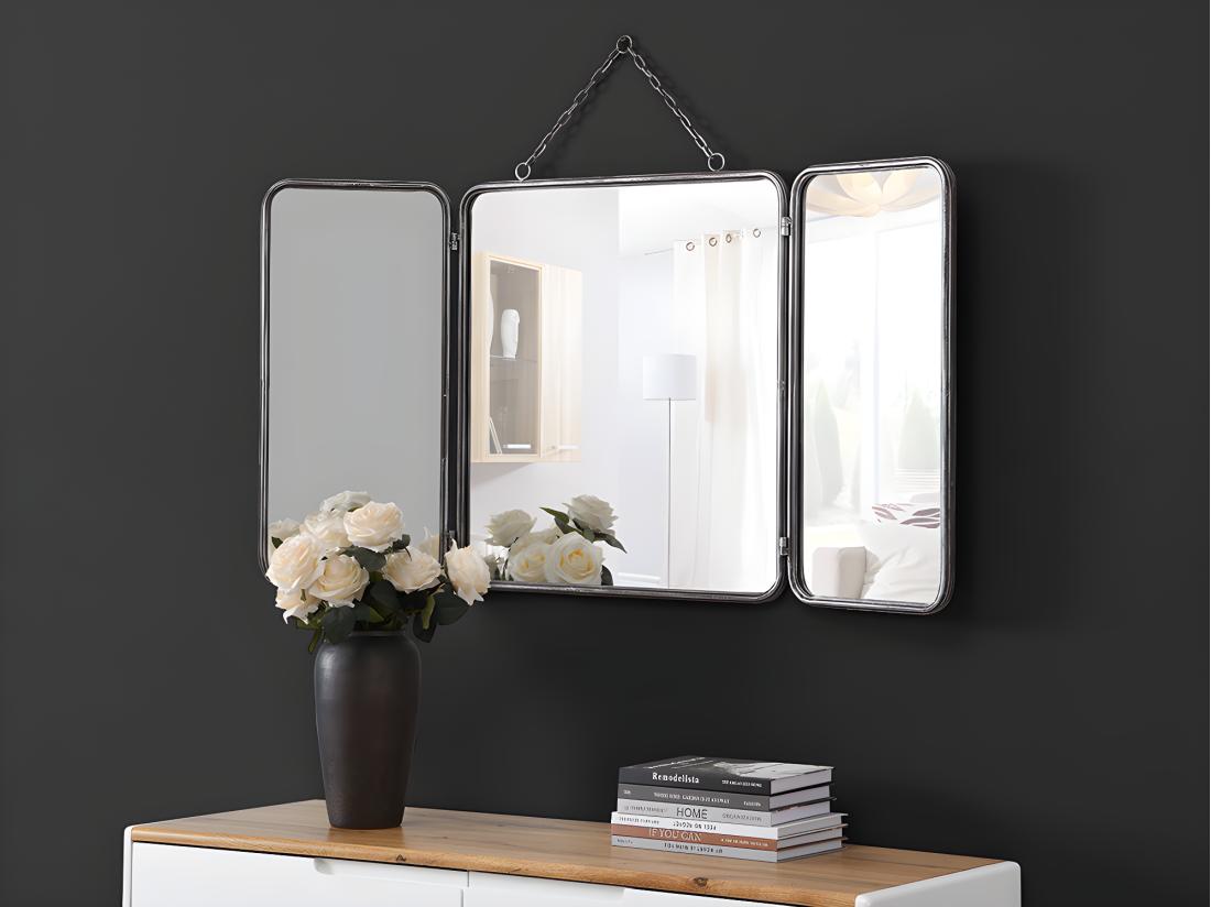Vente Unique Miroir De Barbier Vintage En Métal - L. 112 X H. 60 Cm - Gris Métallisé - CERRONE
