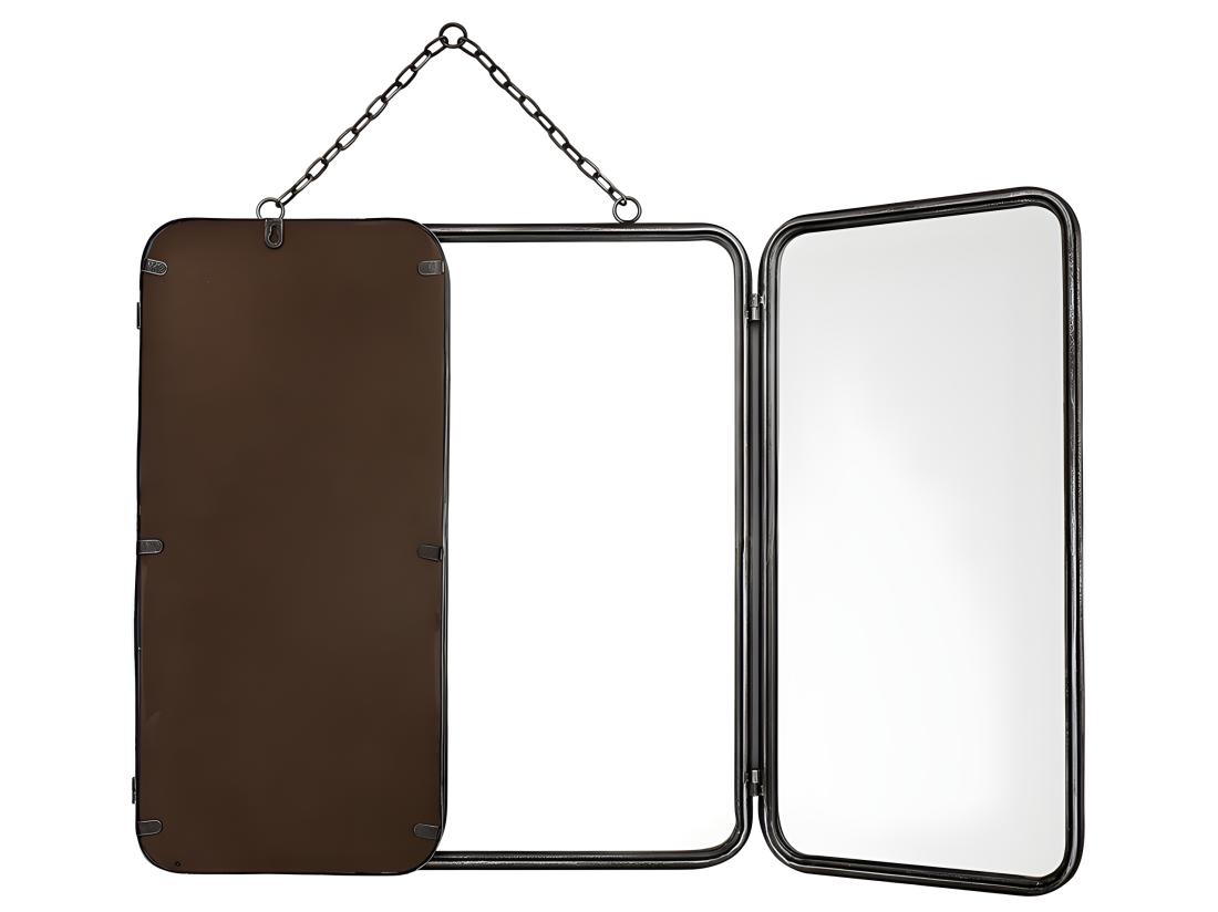 Vente Unique Miroir De Barbier Vintage En Métal - L. 112 X H. 60 Cm - Gris Métallisé - CERRONE