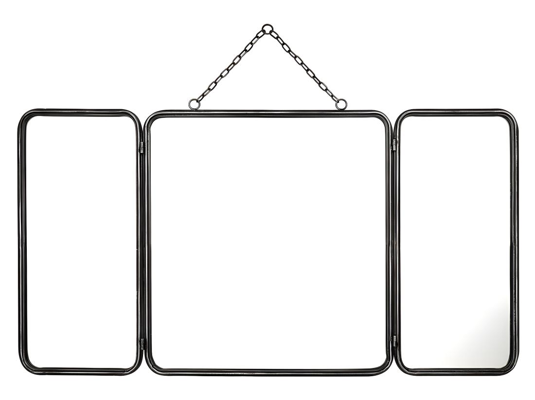 vente unique Miroir de barbier vintage en métal - L. 112 x H. 60 cm - Gris métallisé - CERRONE