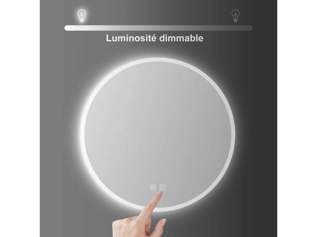 Vente Unique Miroir De Salle De Bain Avec Anti-buée + 3 Couleurs LED Avec Lumière Et Luminosité Réglables Rond Double Interrupteur Tactile ∅80cm