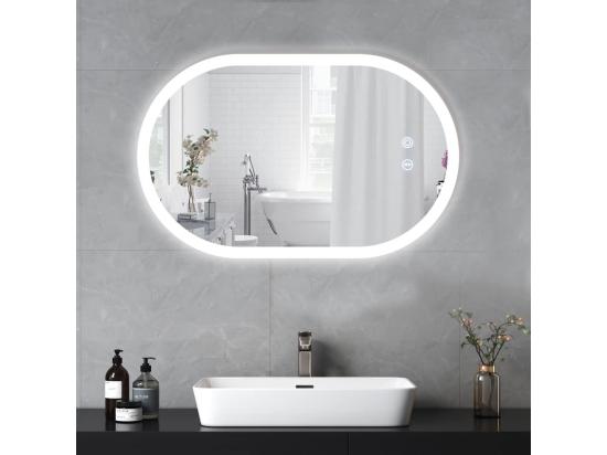 vente unique Miroir de Salle de Bain avec Eclairage LED 70x50cm Verre Antidéflagrant Anti-Brouillard Miroir Mural Ovale Interrupteur Tactile 3 Couleurs 6500k