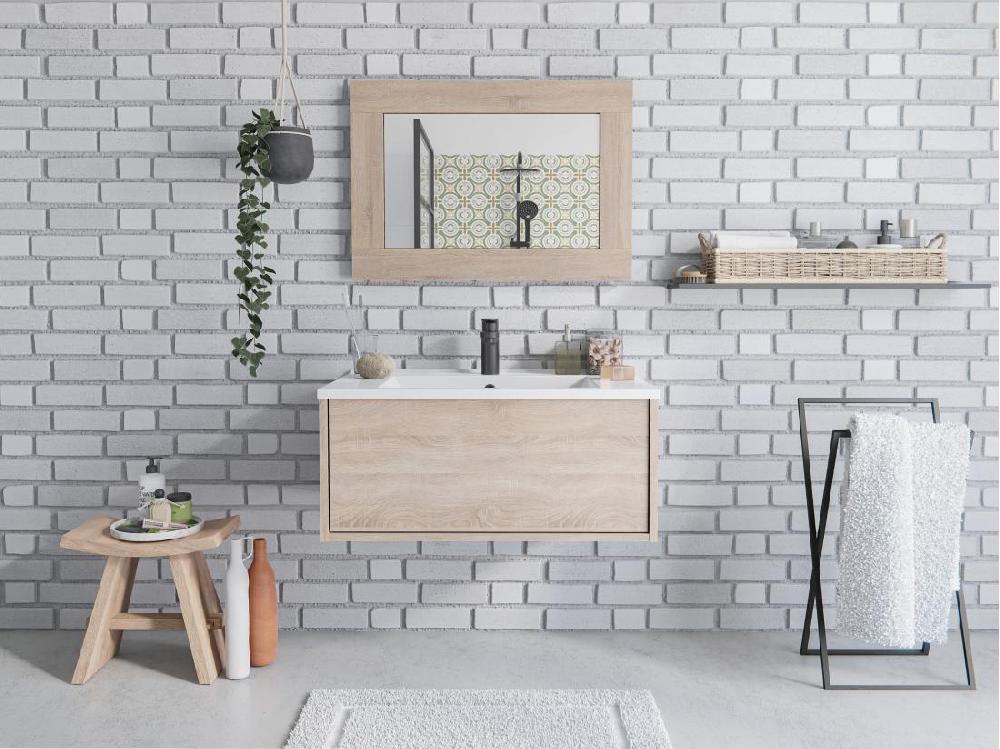 vente unique Miroir de salle de bain contour chêne - L70 x H50 cm - ALANA