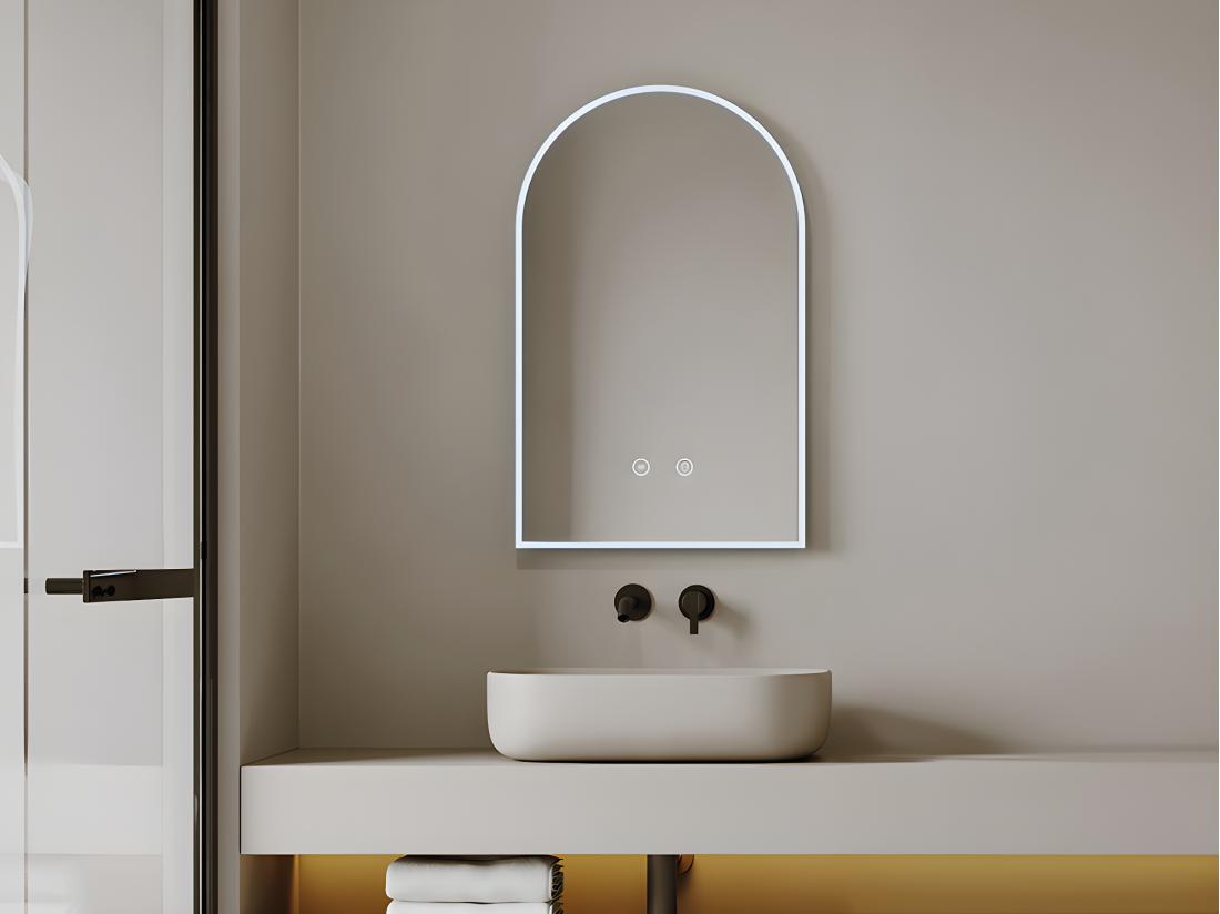vente unique Miroir de salle de bain en arche anti buée avec leds - L50 x H80 cm - ARCADI