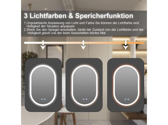 Vente Unique Miroir De Salle De Bain Lumineux à LED 50x70CM 3 Températures Couleur Montage Mural Miroir Intelligent Multifonction
