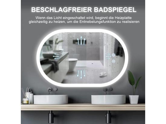 Vente Unique Miroir De Salle De Bain Lumineux à LED 50x70CM 3 Températures Couleur Montage Mural Miroir Intelligent Multifonction