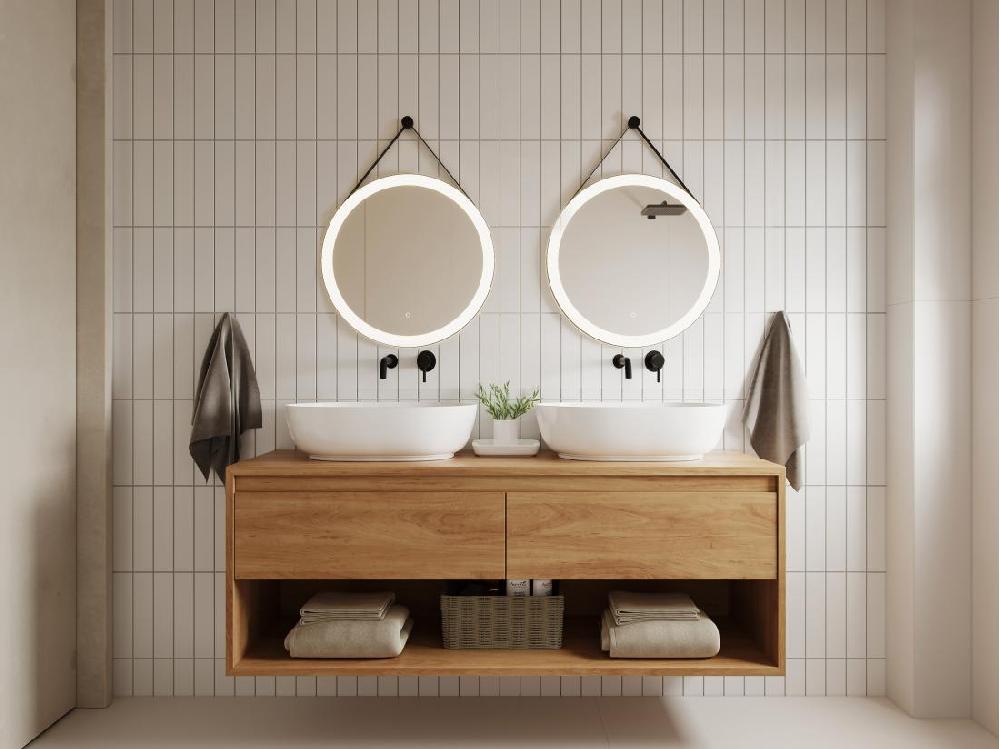 vente unique Miroir de salle de bain lumineux anti buée suspendu avec accroche et contour noir - 60 x 60 cm - BORJA