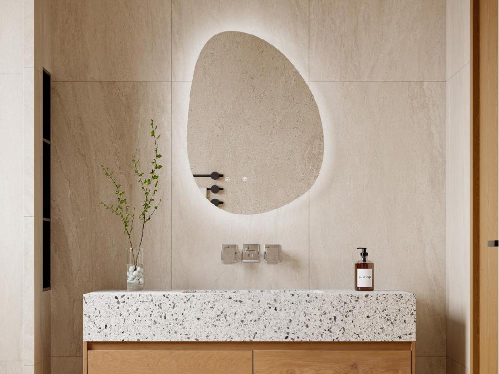 vente unique Miroir de salle de bain lumineux asymétrique anti-buée - 60 x 80 cm - INACIA