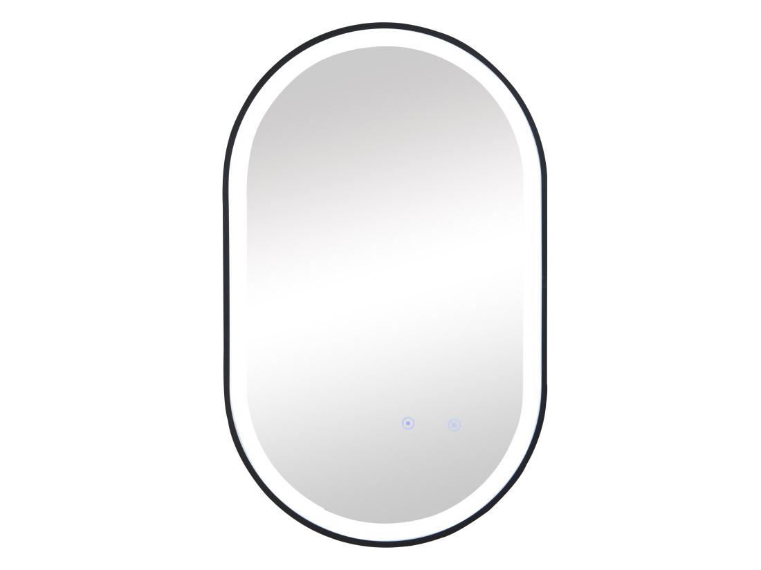 Vente Unique Miroir De Salle De Bain Lumineux Ovale Anti Buée Avec Contour Noir - 50 X 80 Cm - ALARICO