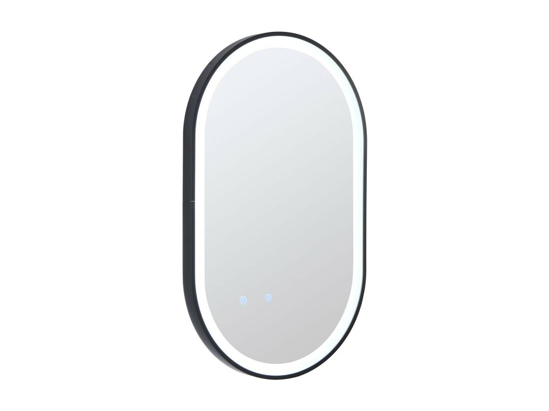 Vente Unique Miroir De Salle De Bain Lumineux Ovale Anti Buée Avec Contour Noir - 50 X 80 Cm - ALARICO