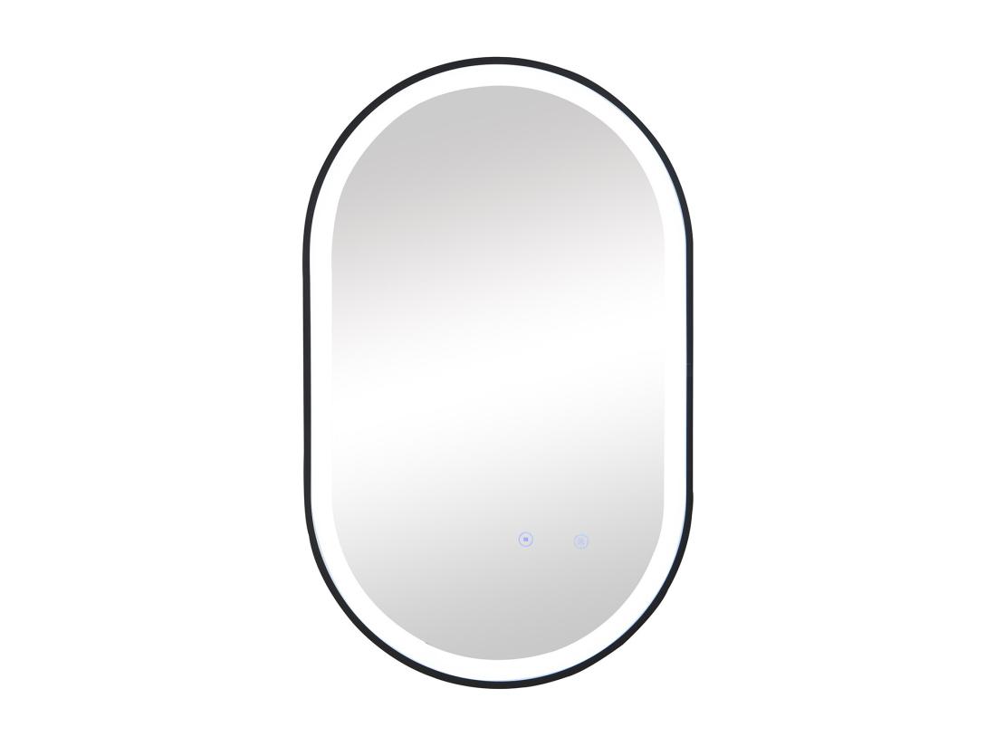 Vente Unique Miroir De Salle De Bain Lumineux Ovale Anti Buée Avec Contour Noir - 60 X 90 Cm - ALARICO