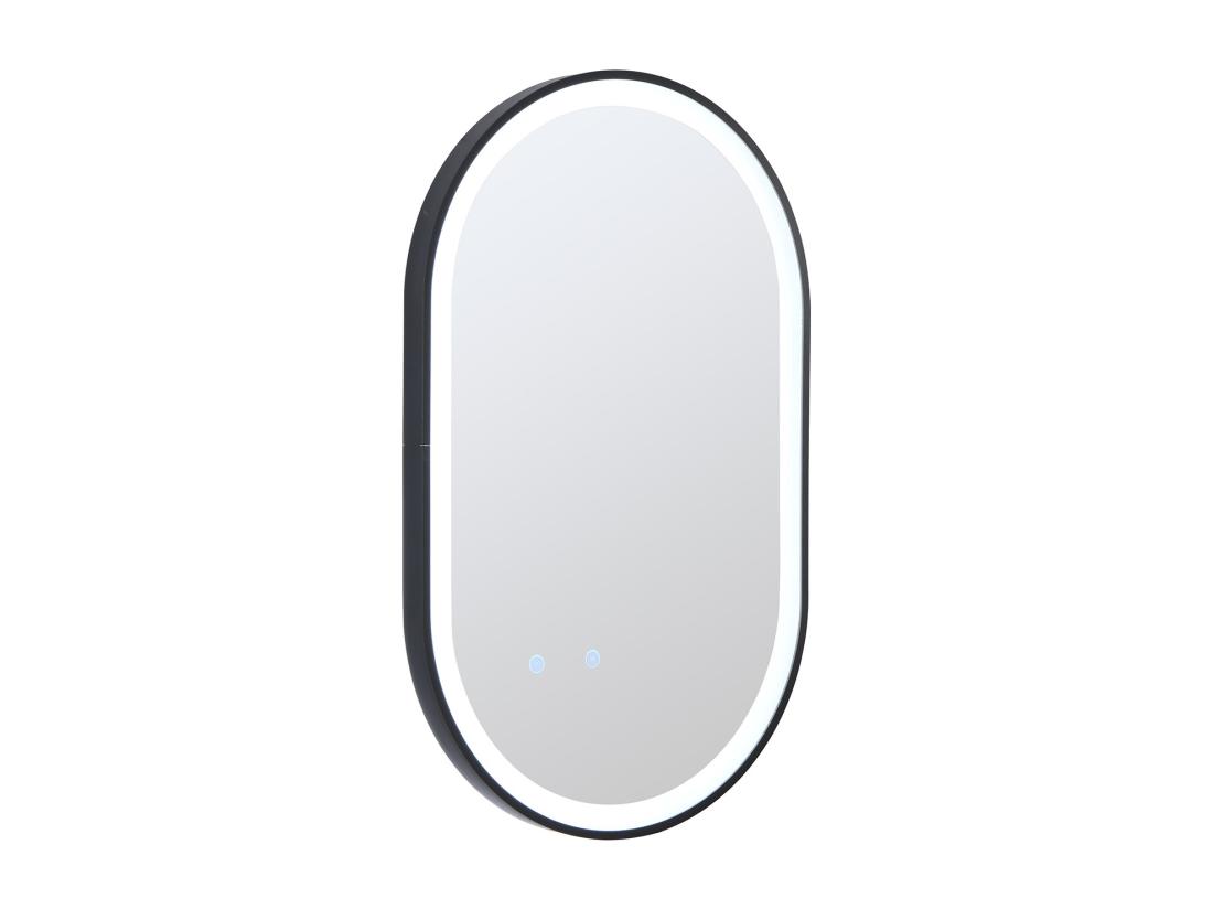 Vente Unique Miroir De Salle De Bain Lumineux Ovale Anti Buée Avec Contour Noir - 60 X 90 Cm - ALARICO
