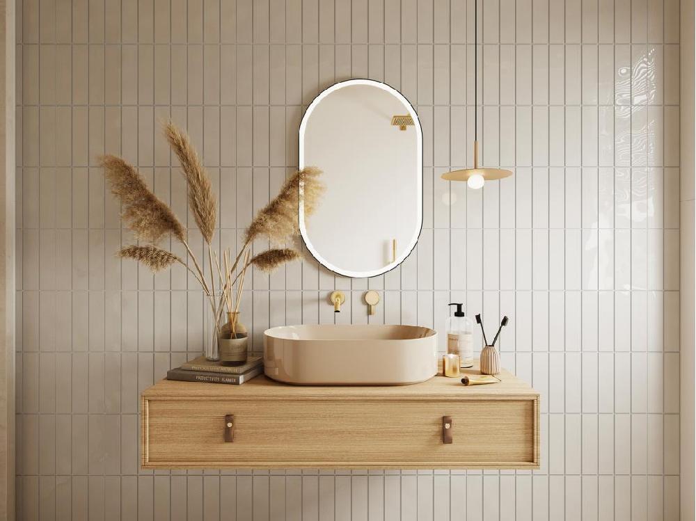 vente unique Miroir de salle de bain lumineux ovale anti buée avec contour noir - 60 x 90 cm - ALARICO