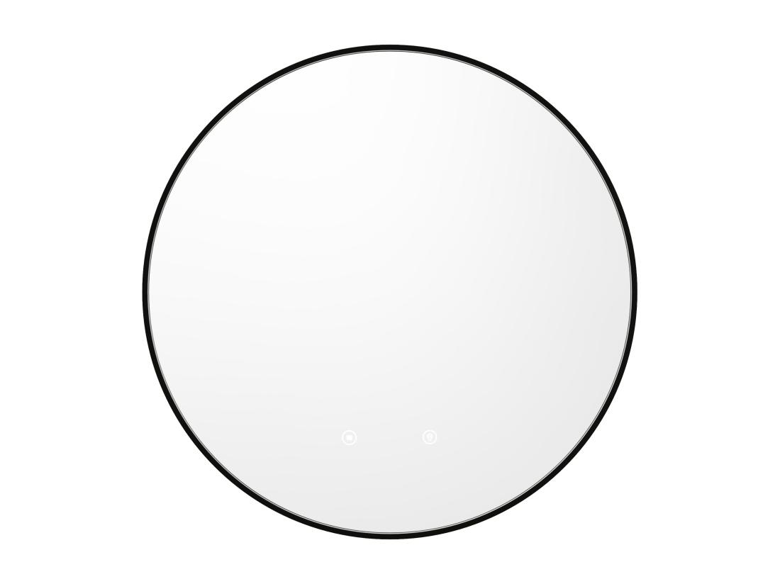 Vente Unique Miroir De Salle De Bain Lumineux Rond Anti Buée Avec Contour Noir - D60 Cm - PEONIA