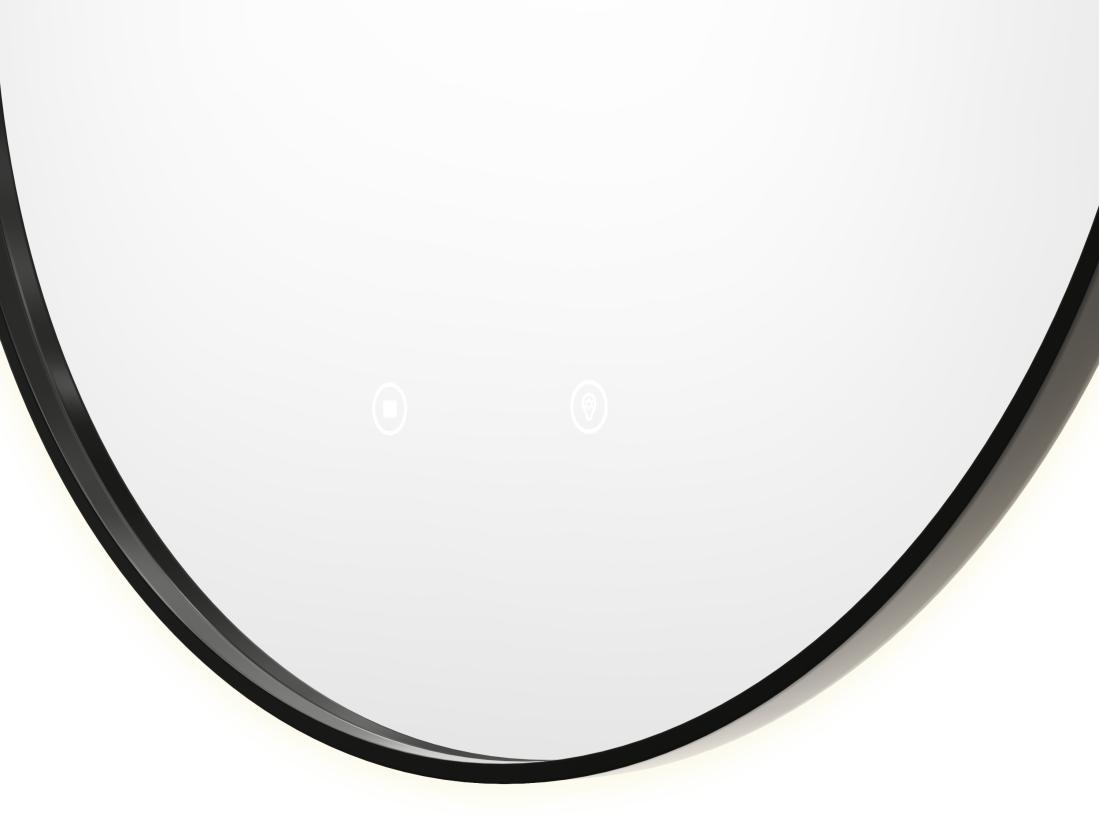Vente Unique Miroir De Salle De Bain Lumineux Rond Anti Buée Avec Contour Noir - D60 Cm - PEONIA