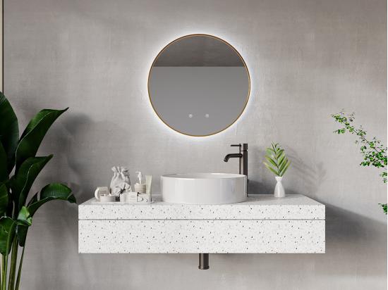 vente unique Miroir de salle de bain lumineux rond anti buée avec contour doré - D60 cm - PEONIA