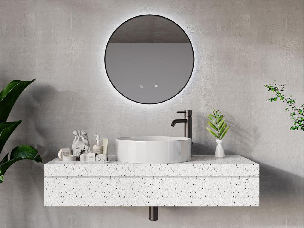 vente unique Miroir de salle de bain lumineux rond anti buée avec contour noir - D60 cm - PEONIA