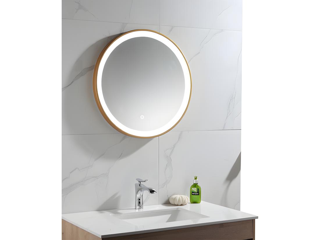 Vente Unique Miroir De Salle De Bain Lumineux Rond Doré Avec Leds - D. 60 Cm - NUMEA