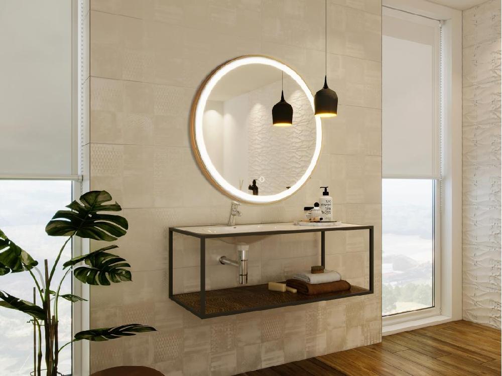 vente unique Miroir de salle de bain lumineux rond doré avec Leds - D80 cm - NUMEA